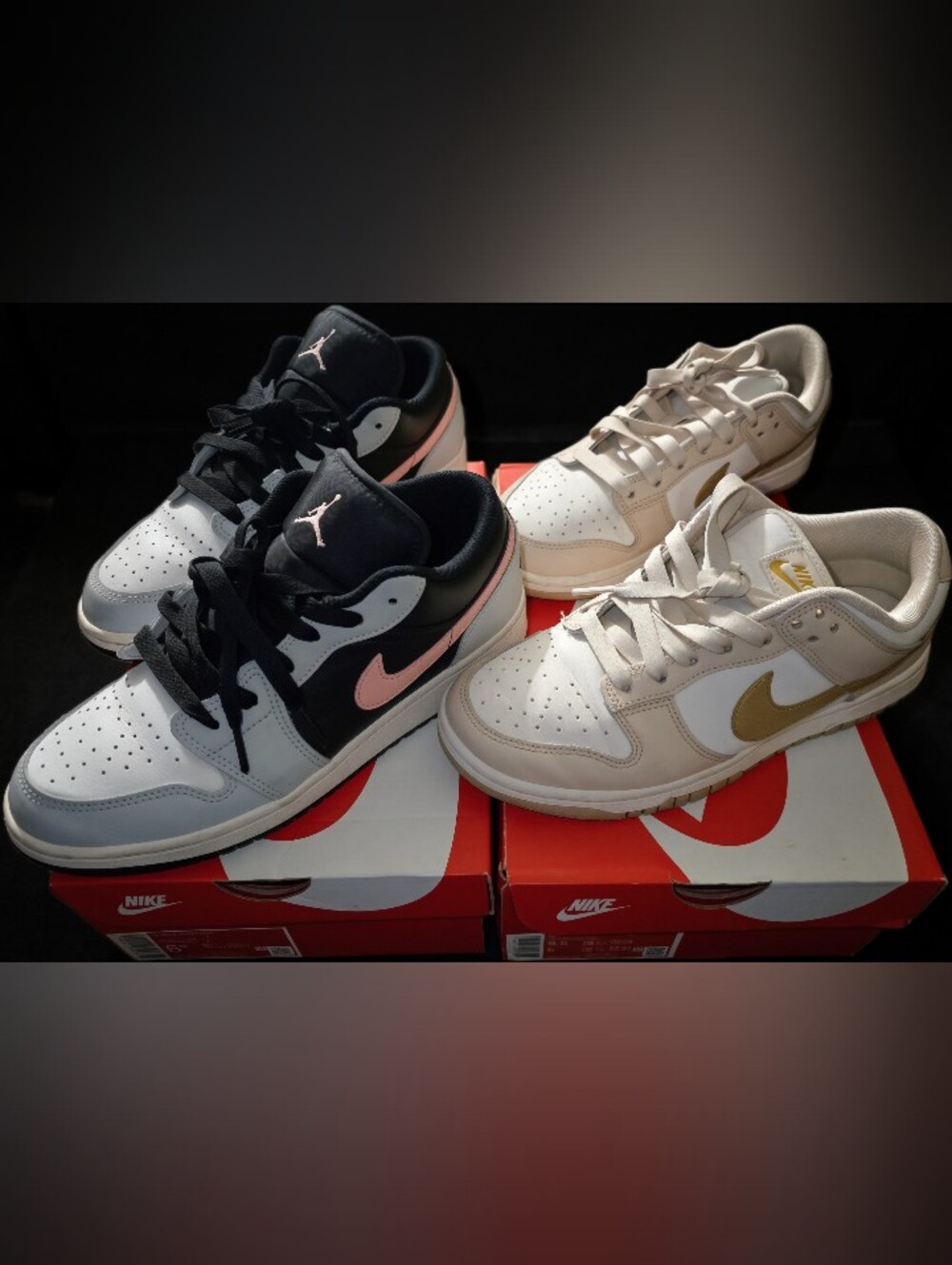 Nike Low-Top Sneakers — Black/Pink & White/Gold Pair